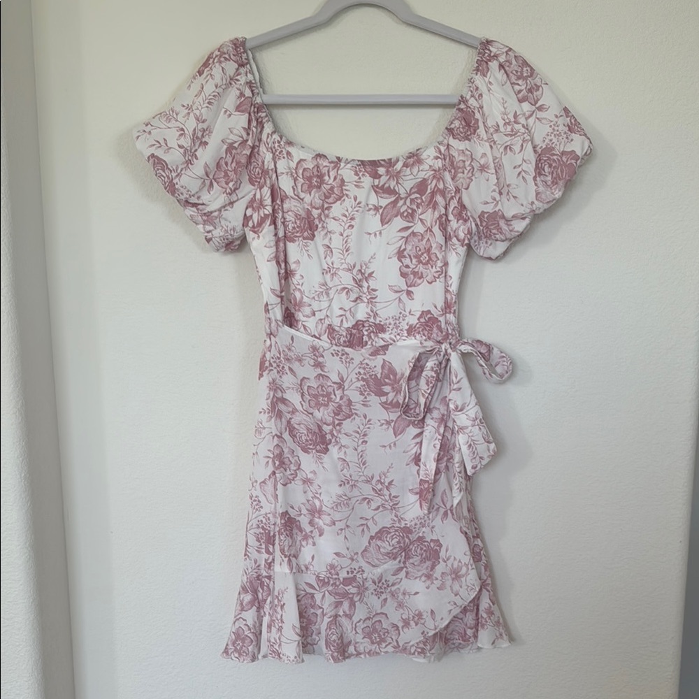 Trixxi Pink and White Ruched Tie Front Mini Dress